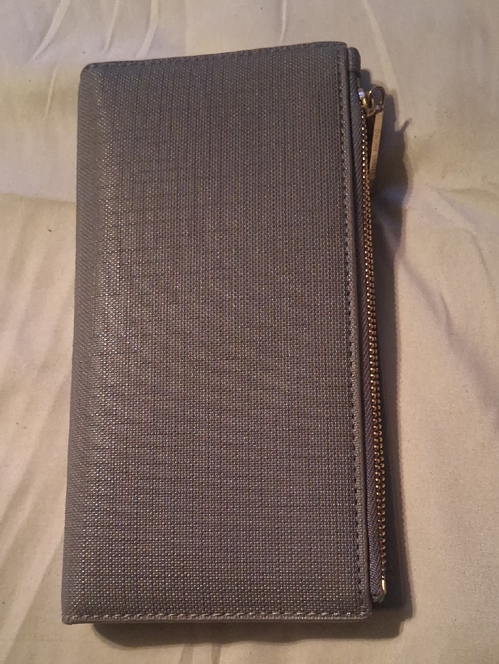 Dagne Dover Gray Textured Zip Wallet with Gold Hardware